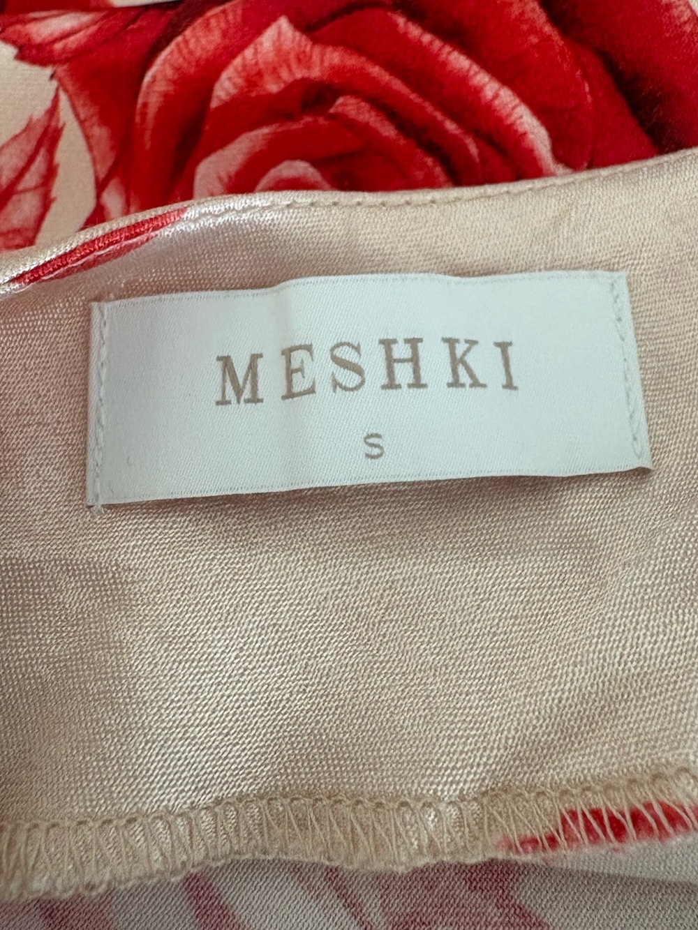 MESHKI Red Rose Champagne Satin Slip Maxi Dress Size S - Picture 13 of 16